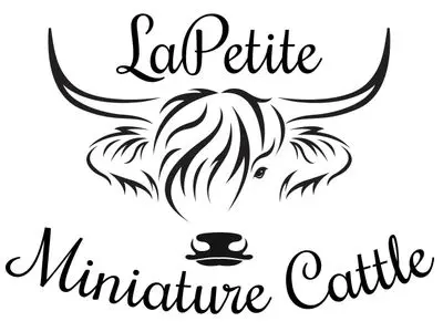 A black and white logo of lapetite miniature cattle.